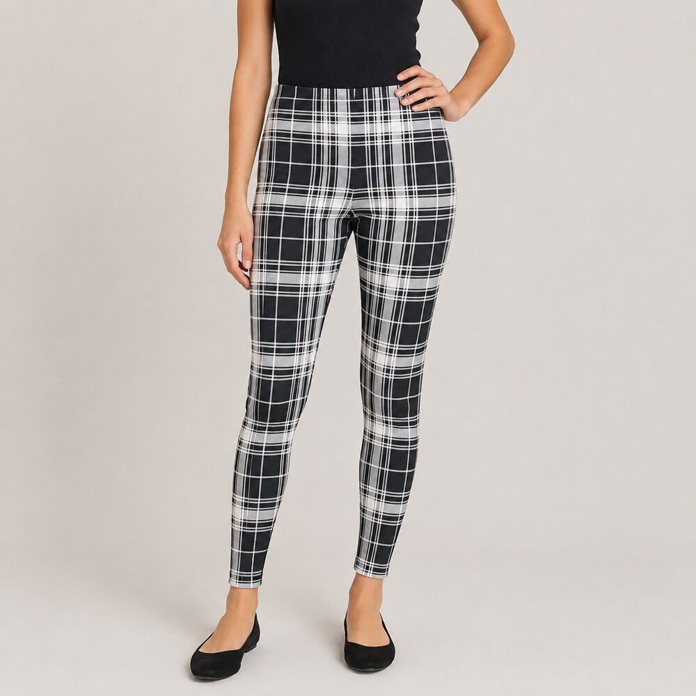NWT Maison Jules Plaid Crop Skinny Ankle Pants Black White Pull On Medium